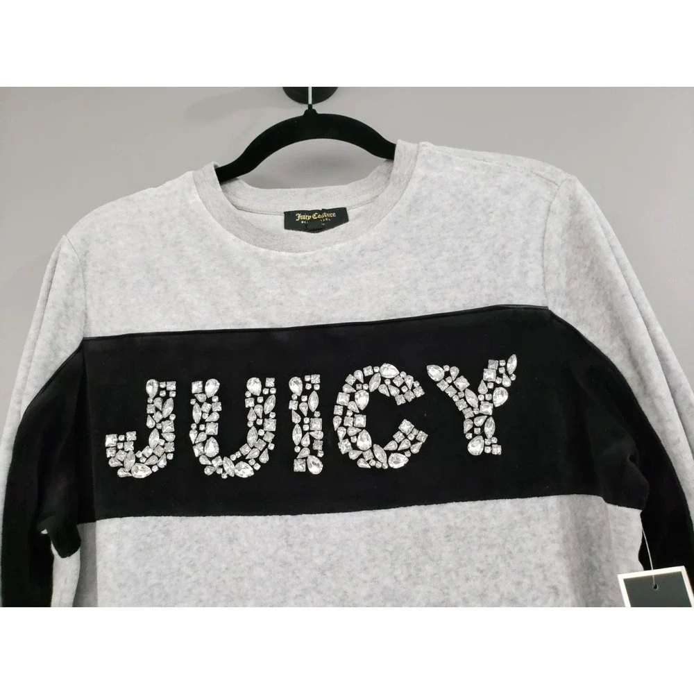 NEW JUICY COUTURE BLACK LABEL Silver Velour Gems Pullover Small $178 glam y2k